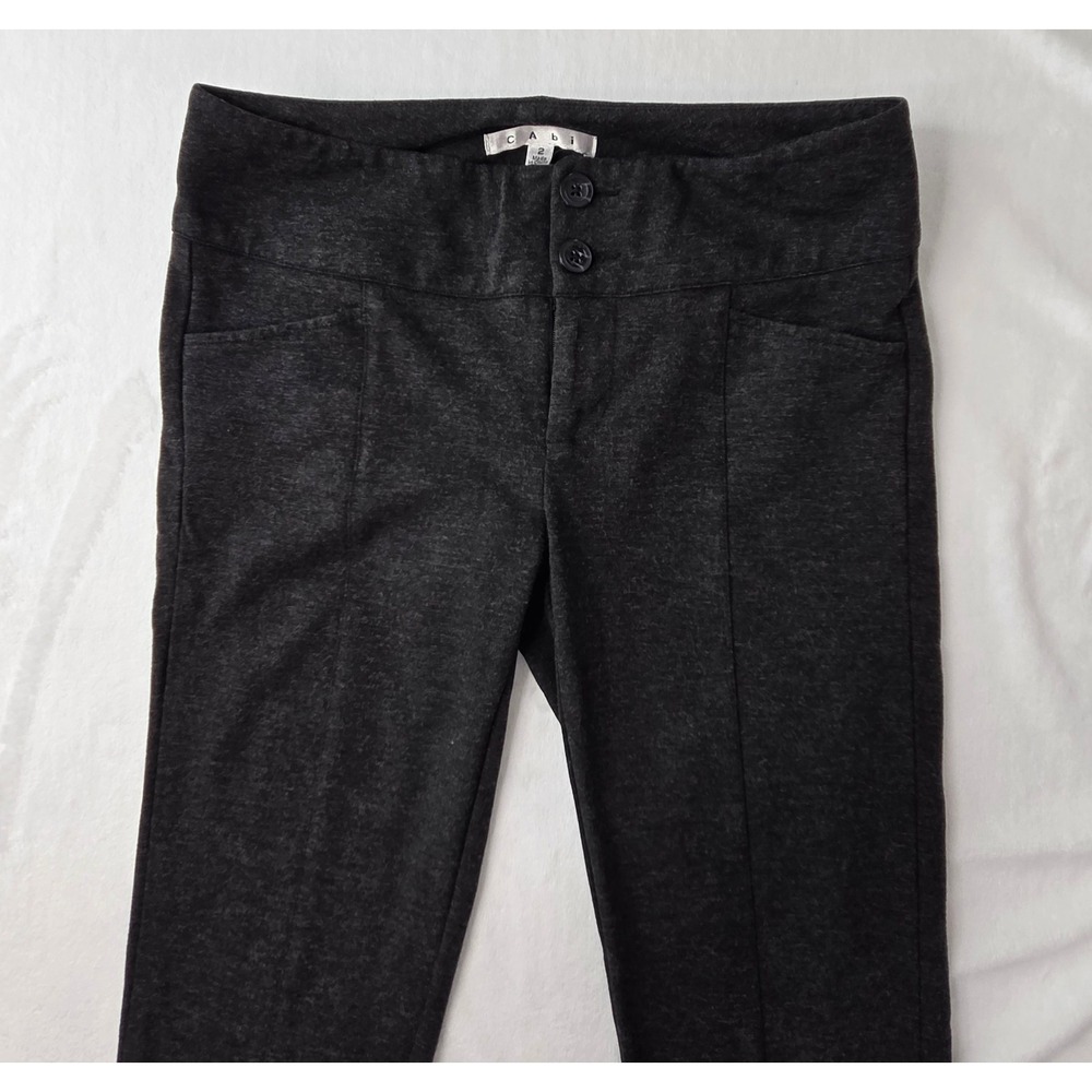 Cabi Trousers Women Size 2 Charcoal Gray Ponte Double Button Straight Excellent - Picture 5 of 10